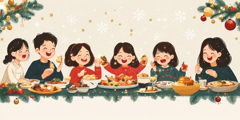 Family Enjoying Festive Dinner With Laughter