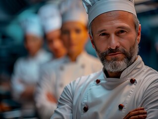 Portrait of a chef standing with his team : Generative AI