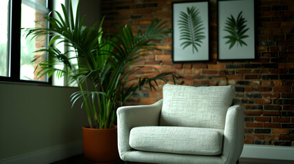 Fototapeta premium Living Room With Chair And Pictures The Wall