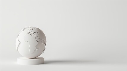 A white globe set against a plain white backdrop, emphasizing the idea of global harmony and simplicity. The image offers plenty of copy space for adding text or graphics.