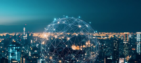 Obraz premium A digital world with interconnected data streams and smart city systems