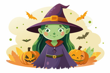 Halloween witch, watercolor clipart illustration with isolated background.
