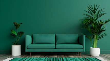 Fototapeta premium Living Room With Green Walls And Furniture