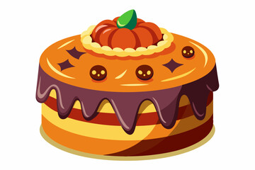 Halloween cake, watercolor clipart illustration with isolated background.
