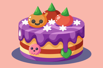 Halloween cake, watercolor clipart illustration with isolated background.
