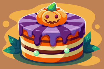 Halloween cake, watercolor clipart illustration with isolated background.
