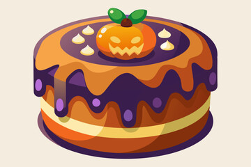 Halloween cake, watercolor clipart illustration with isolated background.
