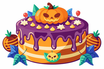 Halloween cake, watercolor clipart illustration with isolated background.
