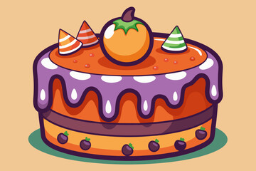 Halloween cake, watercolor clipart illustration with isolated background.
