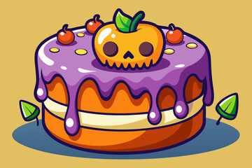 Halloween cake, watercolor clipart illustration with isolated background.
