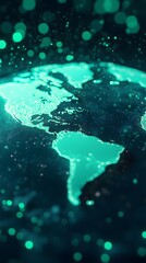 Abstract World Map with Turquoise Glow and Bokeh