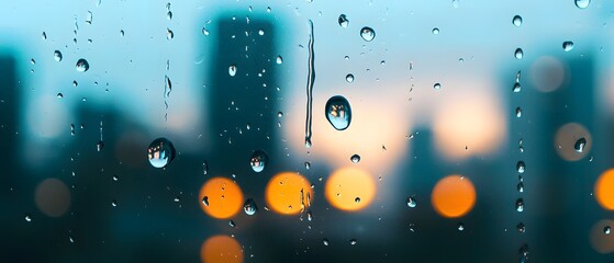 Raindrops On Window With City Lights Bokeh