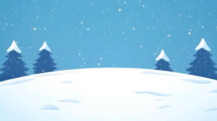 Snowy Landscape with Pine Trees and Falling Snow