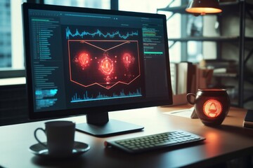 Close-up of a computer screen displaying a firewall protection alert with a lock icon