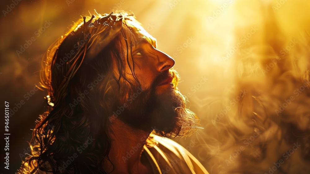 Wall mural Realistic image of jesus emanating divine light, surrounded by a vibrant and healthy glow