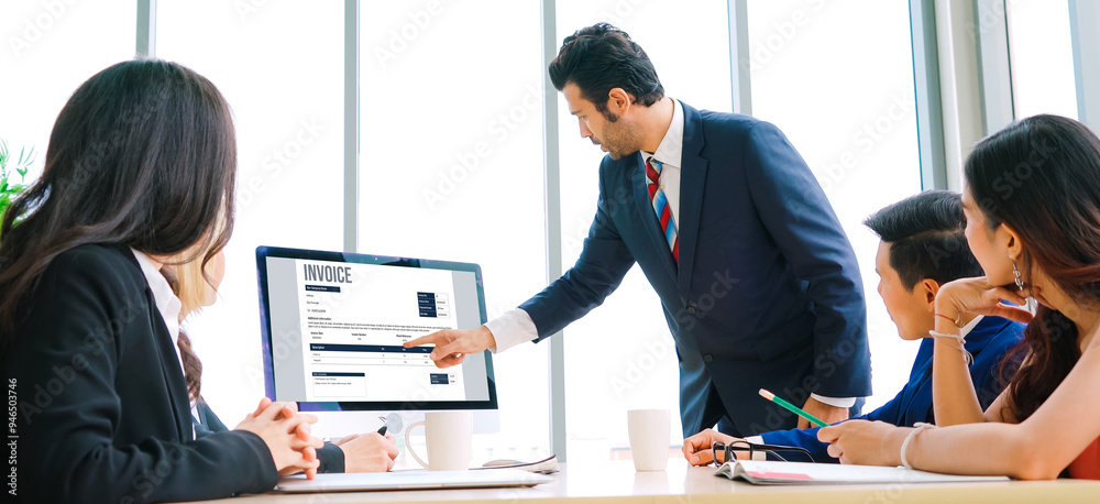 Poster invoice on computer screen from accounting application. computer program for financial and budget of