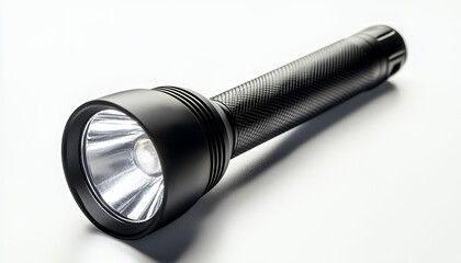A sleek, black flashlight designed for illumination in dark environments.