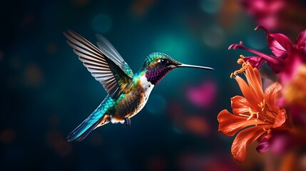 A breathtaking image of a hummingbird in the midst of feeding, emphasizing the swift motion and vibrant colors with exceptional clarity in high-definition
