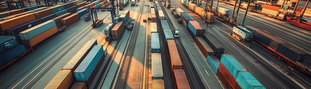 A wide-angle shot of a large intermodal terminal