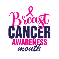Breast Cancer Awareness Month poster design with pink ribbon. Breast Cancer awareness month social media template design, greeting card, banner.