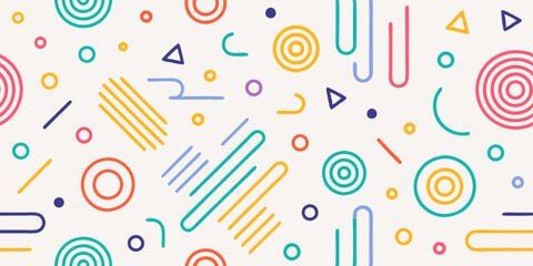 Colorful line doodle seamless pattern set. Creative minimalist style art background 