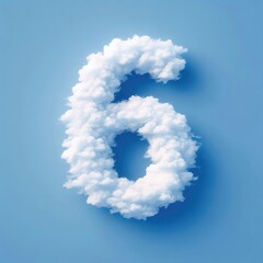 Fototapeta premium A whimsical, fluffy cloud shaped like the number six against a blue sky, perfect for creative projects, children's themes, or educational materials.
