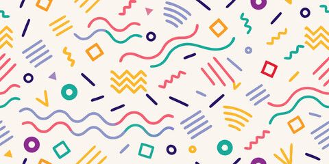Colorful line doodle seamless pattern set. Creative minimalist style art background 
