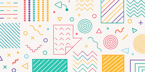 Fototapeta premium Colorful line doodle seamless pattern set. Creative minimalist style art background 