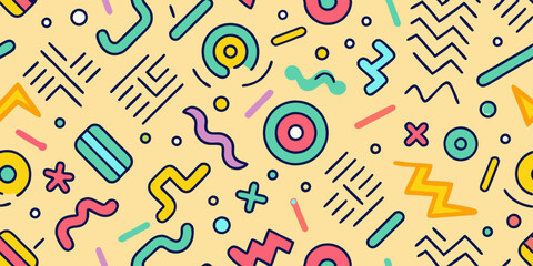 Colorful line doodle seamless pattern set. Creative minimalist style art background 