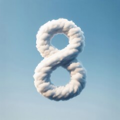 Fototapeta premium A whimsical cloud formation in the shape of the number 8, symbolizing infinity and creativity against a serene blue sky. Perfect for conveying limitless possibilities.