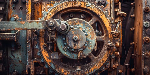 Fototapeta premium Retro Industrial Machinery Parts, Detailed Close-Up