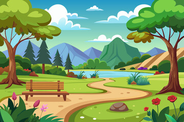 Nature Park Scenery Vector Design