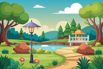 Nature Park Scenery Vector Design