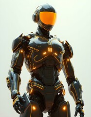 cyborg with phone, robot holding smartphone in hand, white background