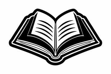 Open book png doodle sticker, black & white illustration, transparent background
