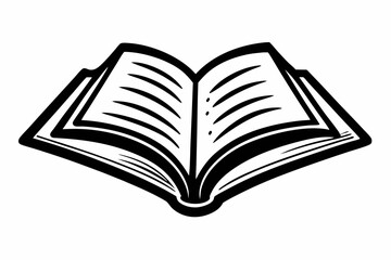 Open book png doodle sticker, black & white illustration, transparent background
