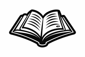 Open book png doodle sticker, black & white illustration, transparent background
