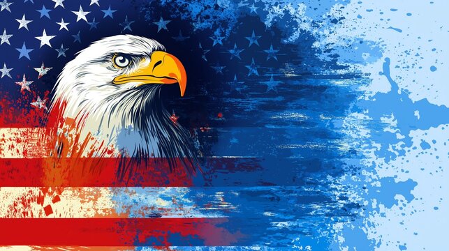 patriotic eagle taking wing in front of US flag