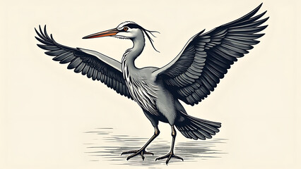 Fototapeta premium vintage style heron bird on a white background