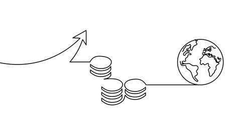 Abstract money with planet Earth as line drawing on white background