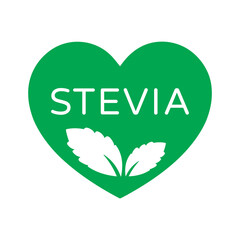 Stevia Sweet Green Heart Vector Symbol with Leaves on White Background. Sugar Substitute. Organic, Bio and Ecological Icon. Health Care Logo Element.	