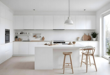 Luxury interior modern minimalist white kitchen design	
