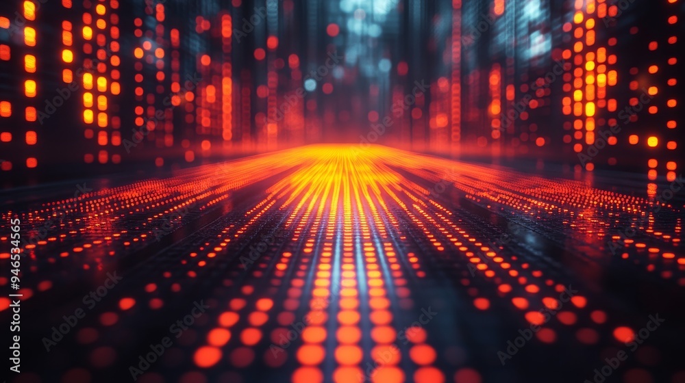Poster holographic visualizations display fluctuating market sentiment in a vibrant, futuristic setting fil