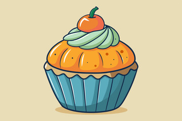 Pumpkin cupcake, watercolor clipart illustration with isolated background.
