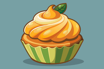 Pumpkin cupcake, watercolor clipart illustration with isolated background.
