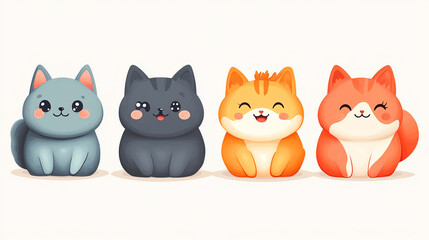 Obraz premium Adorable cartoonish pets in a playful vector style, colorful and charming, minimalist design, ideal for stickers and children s books