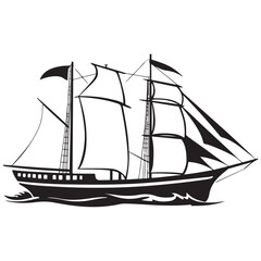 Classic Mariners Black Ship Vector Icon Historical Vessel Ancient Ship Emblem