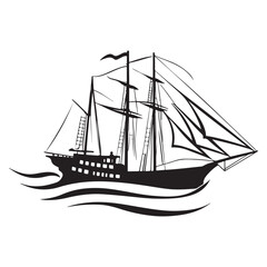 Classic Mariners Black Ship Vector Icon Historical Vessel Ancient Ship Emblem