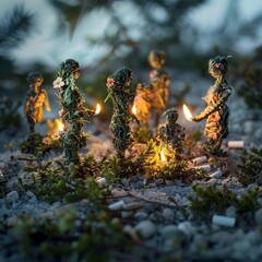 Fototapeta premium People made from small flowers and trees and light ones from cigarette butts
