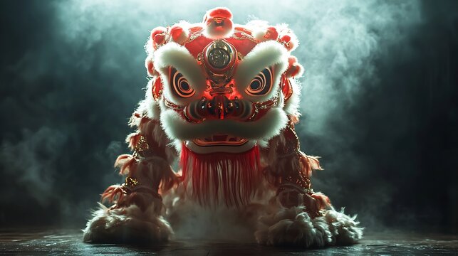 Lion Dance Costume in a Smoky Setting